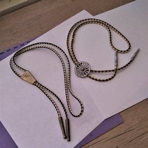 Vintage Western Cowboy Cross Bolo Tie necklace silver gold Black Draw